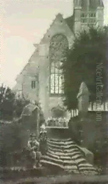Serenade Outside The Cathedral Oil Painting by Paul Henri Breham