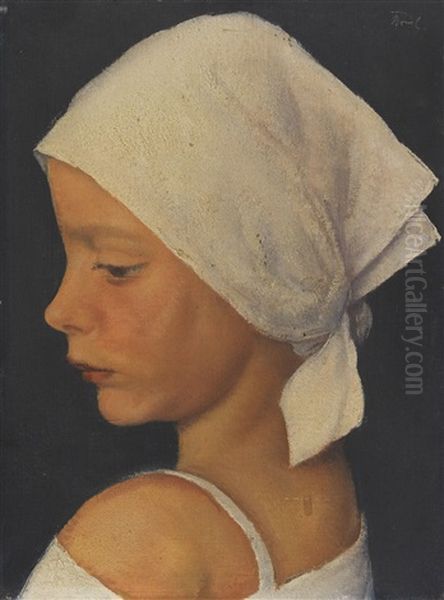 Madchen Mit Kopftuch Oil Painting by Bruno Breil