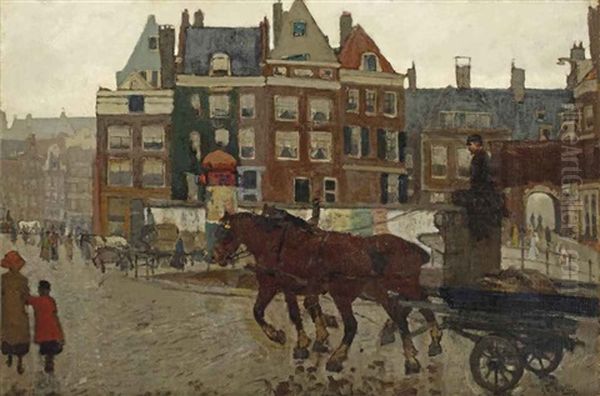 Het Beurspoortje: A View Of The Rokin With Het Beurspoortje, Amsterdam Oil Painting by George Hendrik Breitner