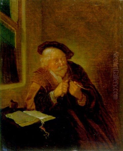 Gelehrter Spitzt Seine Schreibfeder Oil Painting by Quiringh Gerritsz van Brekelenkam