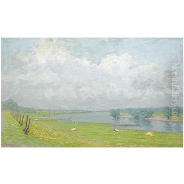 A View Of The River Ijssel Oil Painting by Co (Jacobus Ahazuerus) Breman