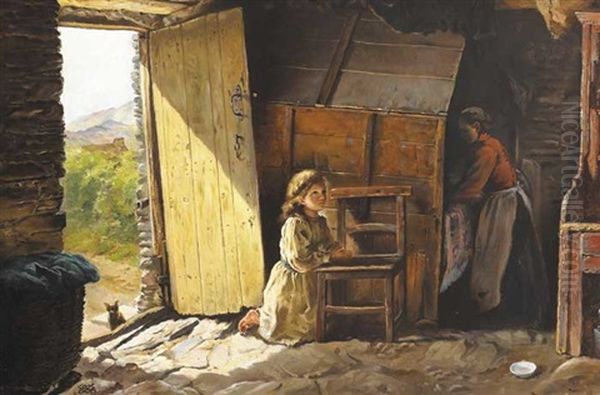 Morning Prayer, Cottage Interior, County Cork Oil Painting by James Brenan