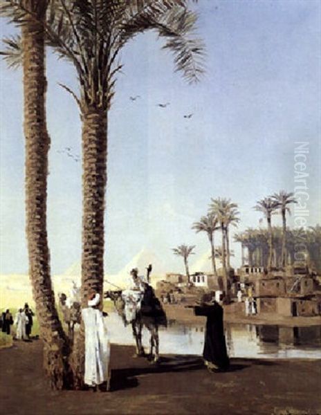 Parti Fra Nilen Med Pyramider Ved En Oase Oil Painting by Hans Andersen Brendekilde