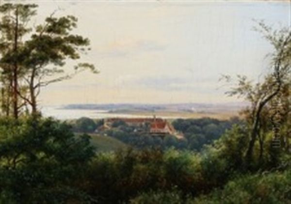 Forest Scene Near Frederiksvaerk With A View Of A Manor Oil Painting by Thorald Brendstrup