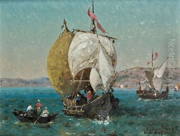 Caiques Sur Le Bosphore Oil Painting by Germain Fabius Brest