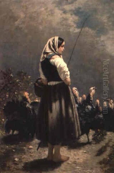 La Gardeuse De Dindons Oil Painting by Jules Breton