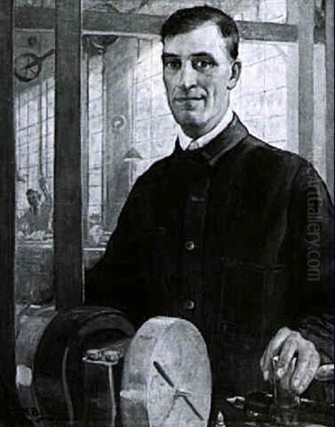 Man And Machine Oil Painting by Harold Matthew Brett