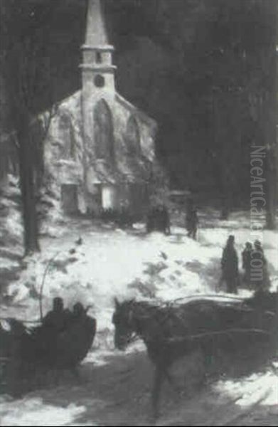 The Brewster Church Oil Painting by Harold Matthew Brett