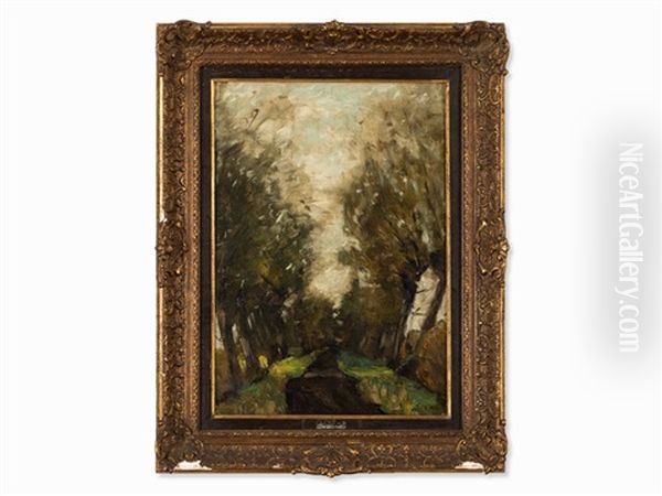 Forest Road Oil Painting by Julius Bretz