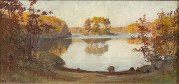 Autumn On The Lake Oil Painting by Anna Richards Brewster