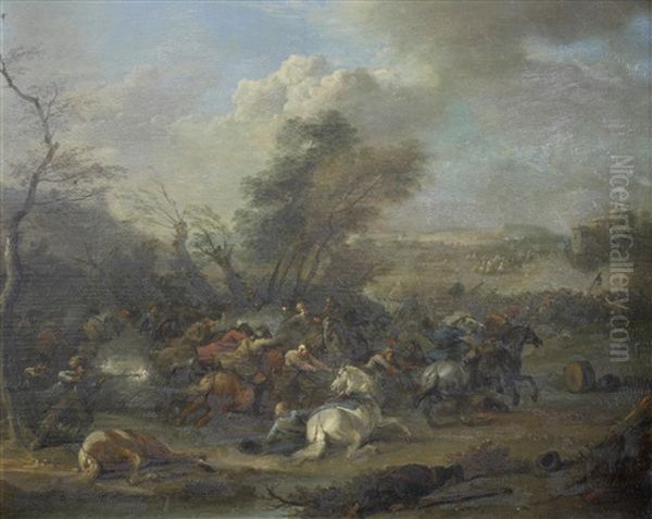 Two Cavalry Skirmishes (pair) Oil Painting by Karel Breydel