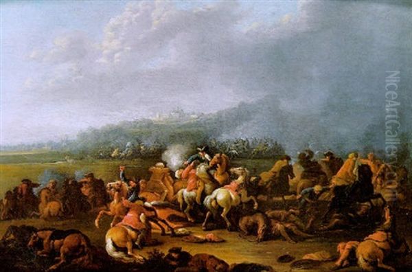Reitergefecht In Einer Hugeligen Landschaft Oil Painting by Karel Breydel