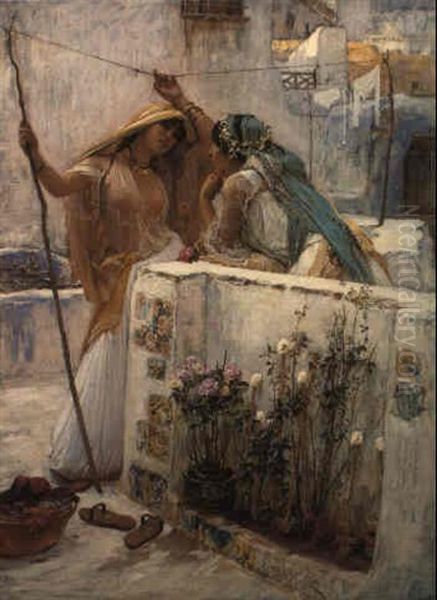 Les Voisines, Terrasses D'alger Oil Painting by Frederick Arthur Bridgman