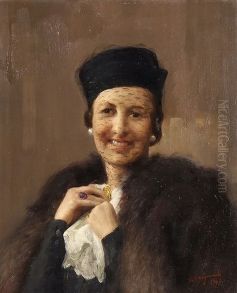 Ritratto Della Signora Dottor Miggi Hulscher Mondasin, Lucerna Oil Painting by Luigi Brignoli