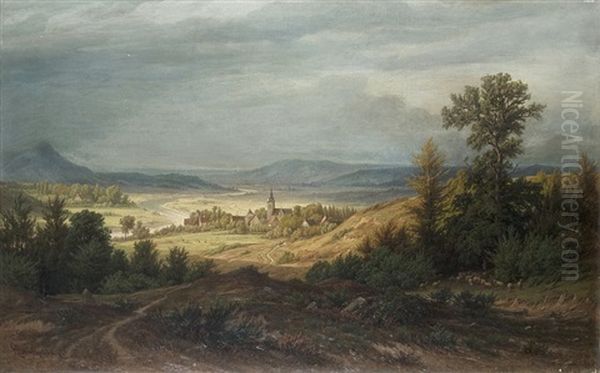 The Lenne Valley At Elsey (hagen) Oil Painting by Hermann Brinckmann