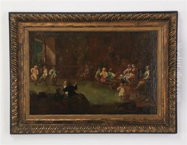 A Tyrolean Tavern Scene With Peasants Dancing Oil Painting by Othmar Brioschi