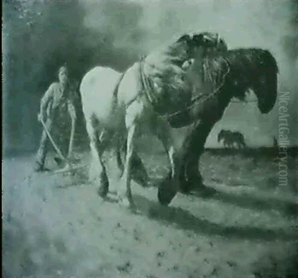 Plough-team In A Storm Oil Painting by Arthur John Trevor Briscoe