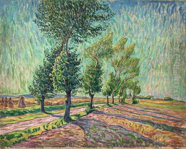 Landschaft Mit Baumbestandenem Feldweg Oil Painting by Theo Von Brockhusen