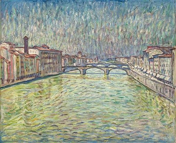 Arnobrucke In Florenz Ii Oil Painting by Theo Von Brockhusen