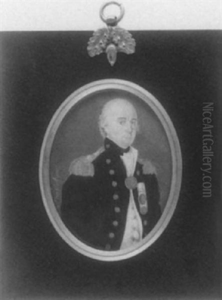 Cuthbert Collingwood, 1st Baron Collingwood Wearing Rear-admiral's Uniform. Blue Coat White Waistcoat, Black Stock, White Cravat And Medals Oil Painting by Charles Frederick de Brocktorff