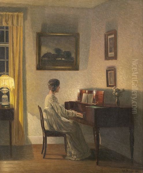 Interieur Mit Madchen Am Klavier Oil Painting by Karl Harald Alfred Broge