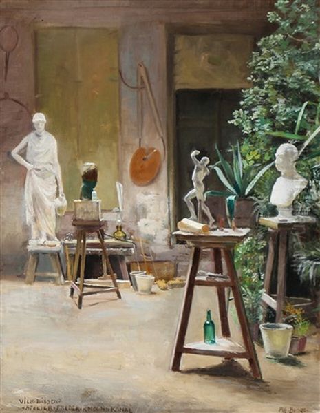 Inside The Studio Of The Danish Sculptor Vilhelm Bissen Near Frederiksholm Canal, Copenhagen Oil Painting by Karl Harald Alfred Broge