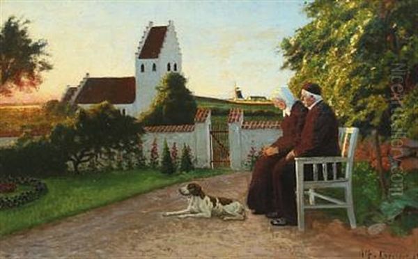A Pair On A Bench At Sunset Oil Painting by Karl Harald Alfred Broge