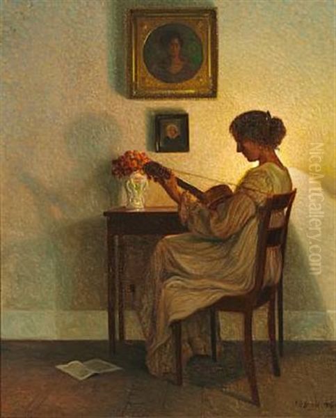 Guitarspillerske Oil Painting by Karl Harald Alfred Broge