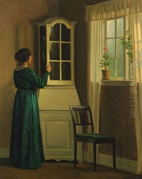 Interior With Woman Oil Painting by Karl Harald Alfred Broge