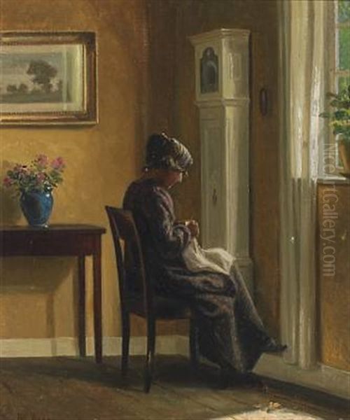 Interior With A Woman Oil Painting by Karl Harald Alfred Broge