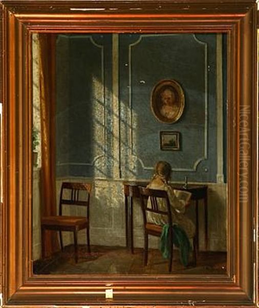 Sol I Den Blaa Stue Oil Painting by Karl Harald Alfred Broge