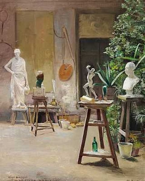 Billedhuggeren Vilhelm Bissens Atelier I Frederiksholms Kanal. I Atelieret Ses En Buste Af Christian Ix Oil Painting by Karl Harald Alfred Broge