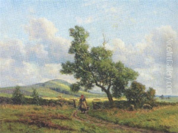 Hostlandskab Med I Forgrunden Kvinde Og Far Oil Painting by Karl Harald Alfred Broge