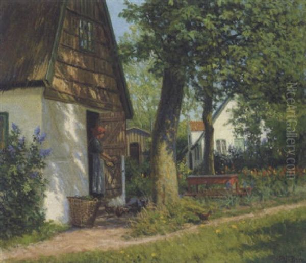Gammelt Bondehus, Tibirke Oil Painting by Karl Harald Alfred Broge