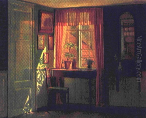 Interior Med Sollys Gennem Vindue Oil Painting by Karl Harald Alfred Broge