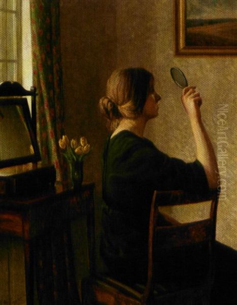 Kunstnerens Hustru Ved Et Toiletbord Oil Painting by Karl Harald Alfred Broge