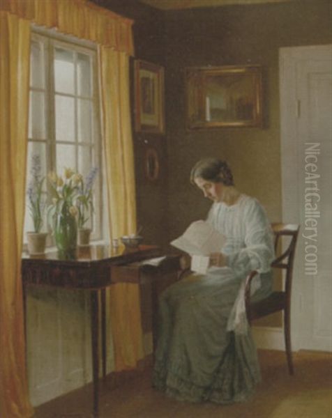 Ung Pige, Der Laeser Et Brev Oil Painting by Karl Harald Alfred Broge