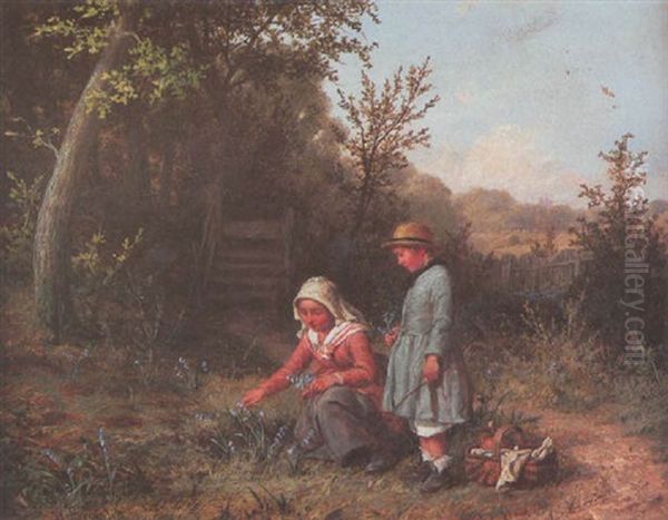 Gathering Blue-bells Oil Painting by William Bromley the Elder