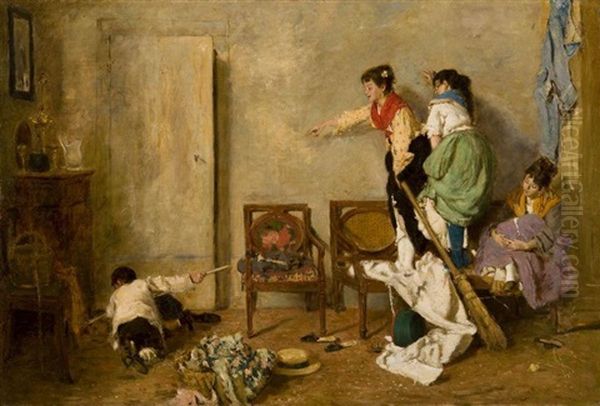 Hunting A Mouse Oil Painting by Fedor Andreevich Bronnikoff