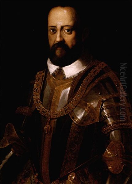 Portrait Of The Grand Duke Cosimo I De'medici Wearing The Insignia Of The Order Of The Golden Fleece Oil Painting by  Bronzino