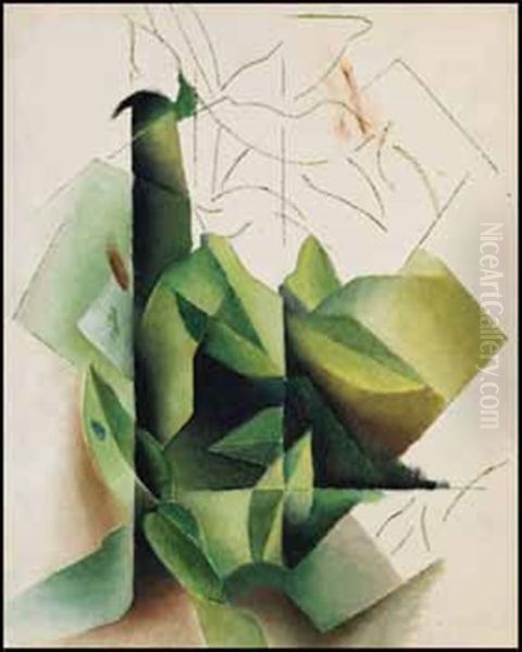 Green Abstract Oil Painting by Bertram Richard Brooker