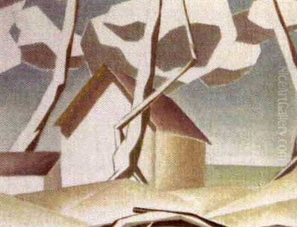 Lake Manitoba Ice House Oil Painting by Bertram Richard Brooker