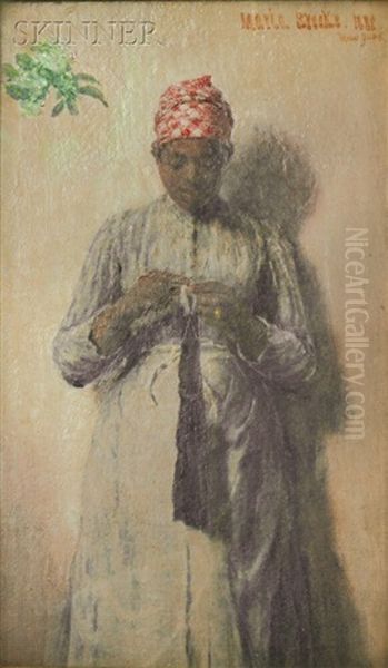 Portrait Of A Woman Knitting Oil Painting by Maria Brooks