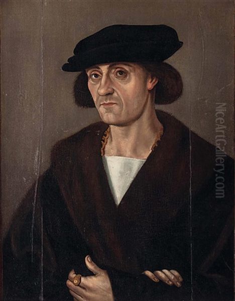 Portrait Eines Deutschen Kaufmanns Mit Schwarzer Kappe Oil Painting by Hans Brosamer