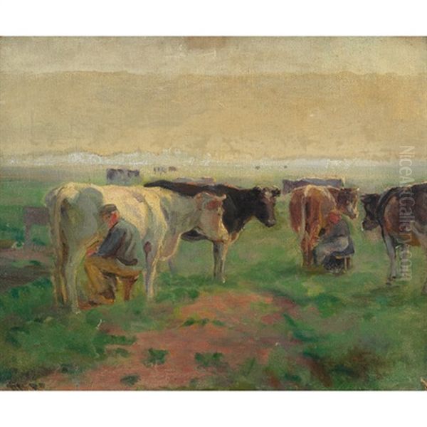 Milking Time In Norfolk Oil Painting by Arnesby Brown