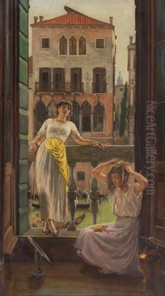 On The Piazza Oil Painting by Edward (of Coventry) Brown