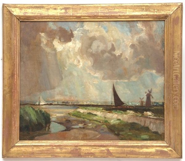 The Mouth Of The Waveney Near Breydon Water Oil Painting by Sir John Alfred Arnesby Brown
