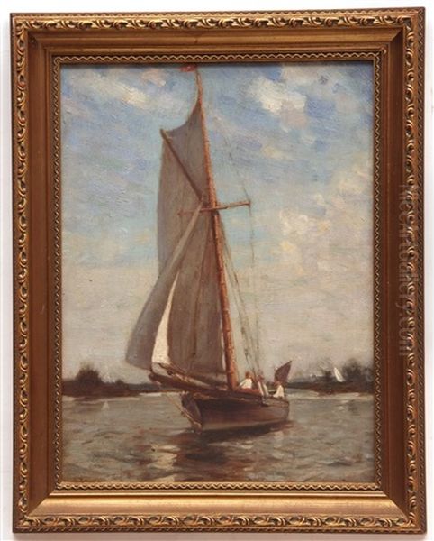 Sailing Boat On The Broads Oil Painting by Sir John Alfred Arnesby Brown