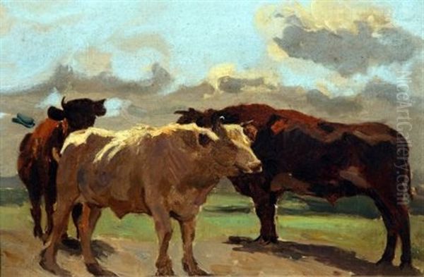 Cattle In Open Landscape Oil Painting by Sir John Alfred Arnesby Brown
