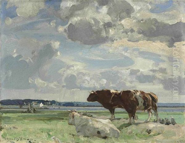 Cattle Grazing In A Marsh Oil Painting by Sir John Alfred Arnesby Brown